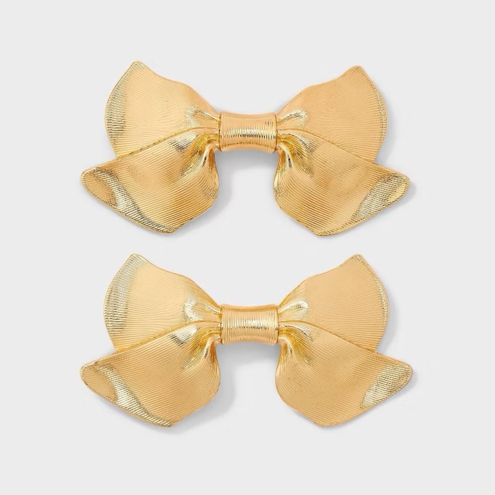 Metal Bow Hair Barrette 2pc - A New Day nwt Gold
